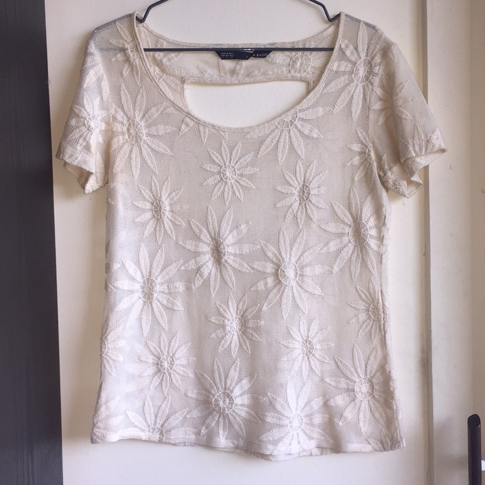 Zara Basic size S cutout back blouse embroidered